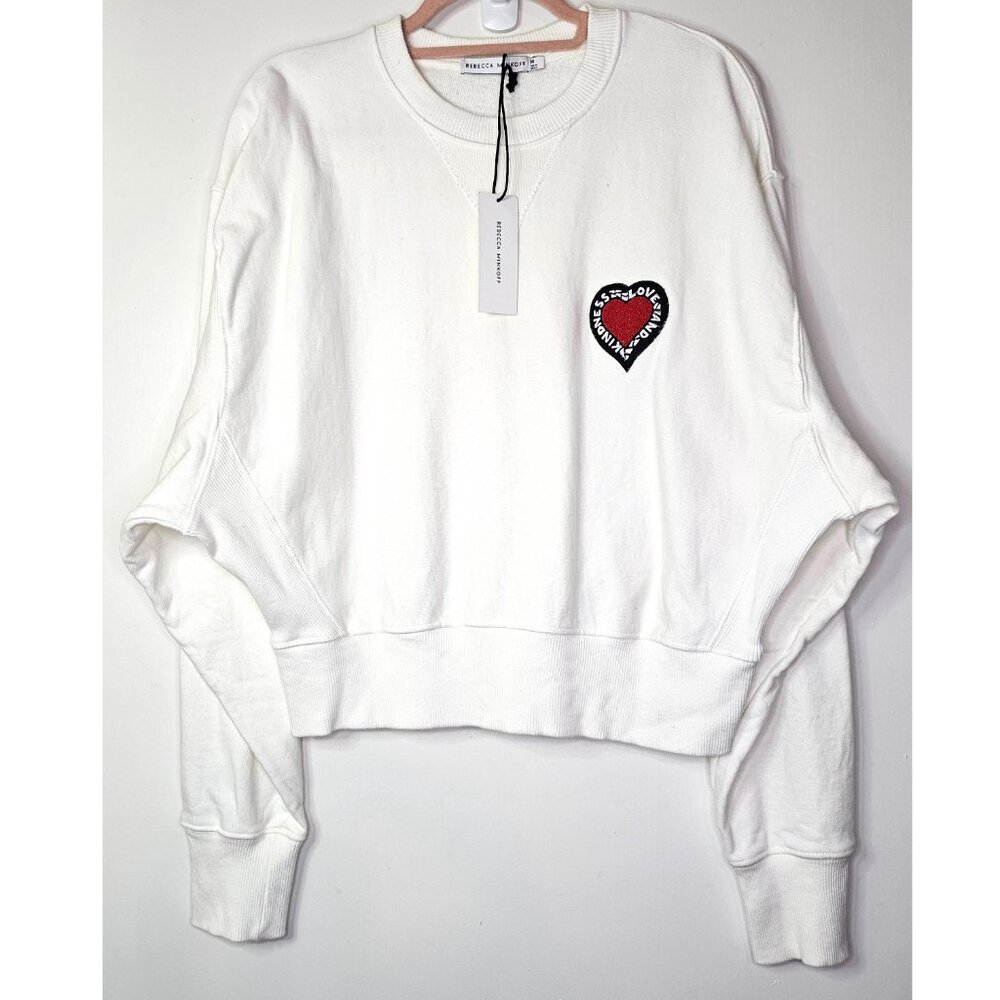 NWT Rebecca Minkoff Love & Kindness Patch Dolman Sleeve Sweatshirt M Ecru